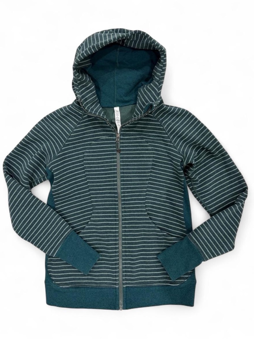 Lululemon Scuba full zip hoodies in dark teal/green with white stripes